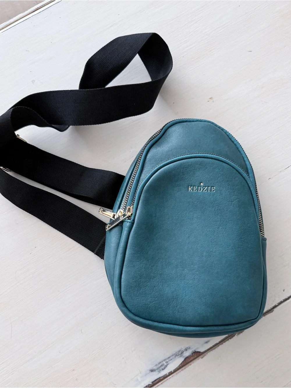 Kedzie Teal Crossbody Sling Bag with Wide Black Strap